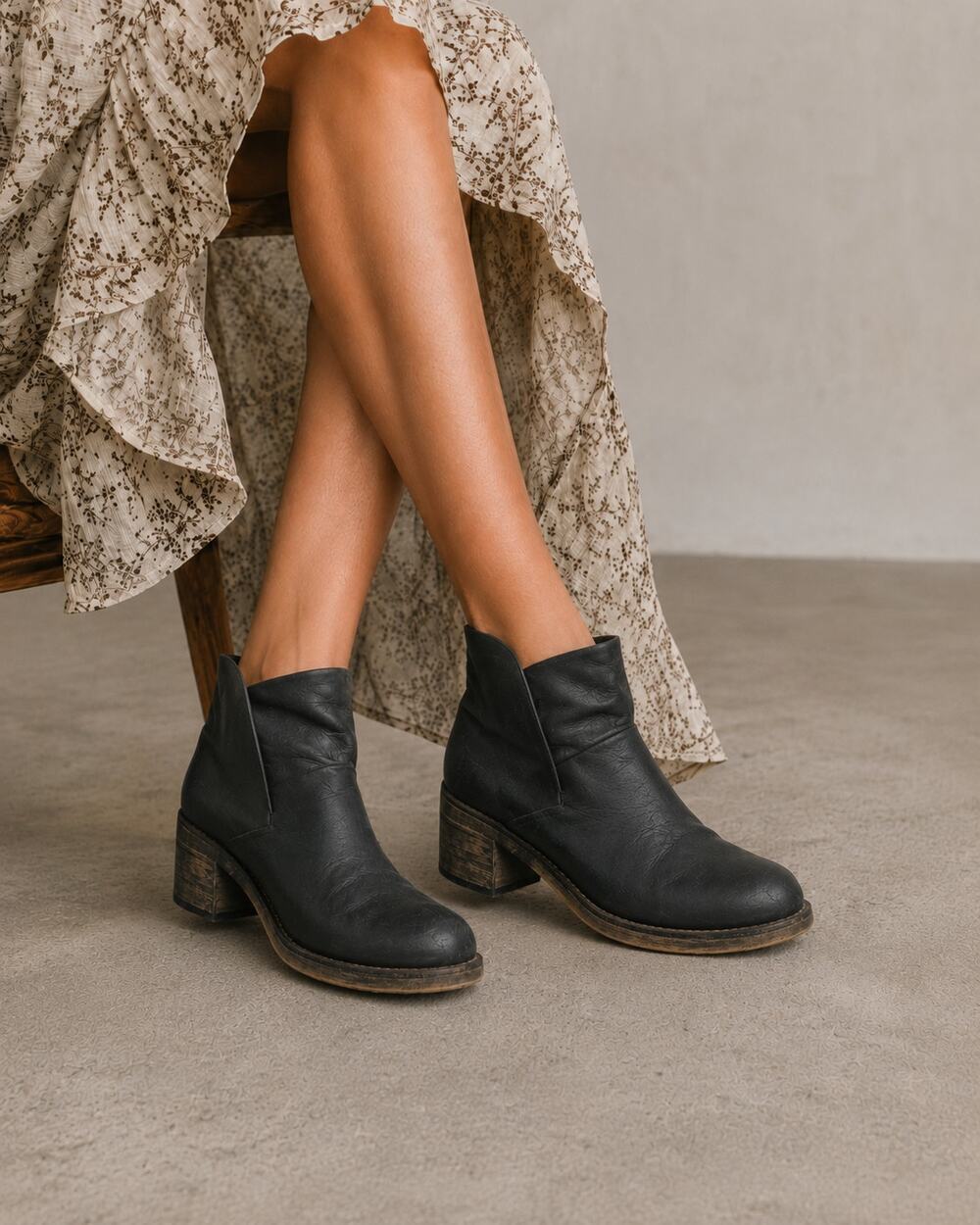 Free People Brooks Black Leather Distressed Ankle Boots Womens 38 Fall Boho